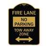Signmission Fire Lane Tow-Away Zone W/ Bidirectional Arrow, Black & Gold Aluminum Sign, 18" x 24", BG-1824-23979 A-DES-BG-1824-23979